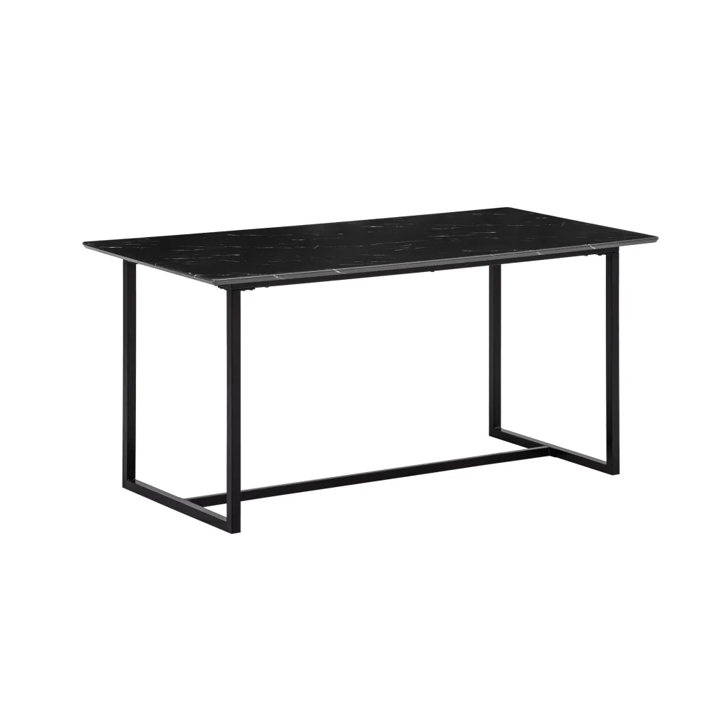 FineBuy Esszimmertisch Schwarz Esstisch in Marmor-Optik Modern, Küchentisch mit Metallbeinen, Speisetisch Rechteckig, Tisch Esszimmer