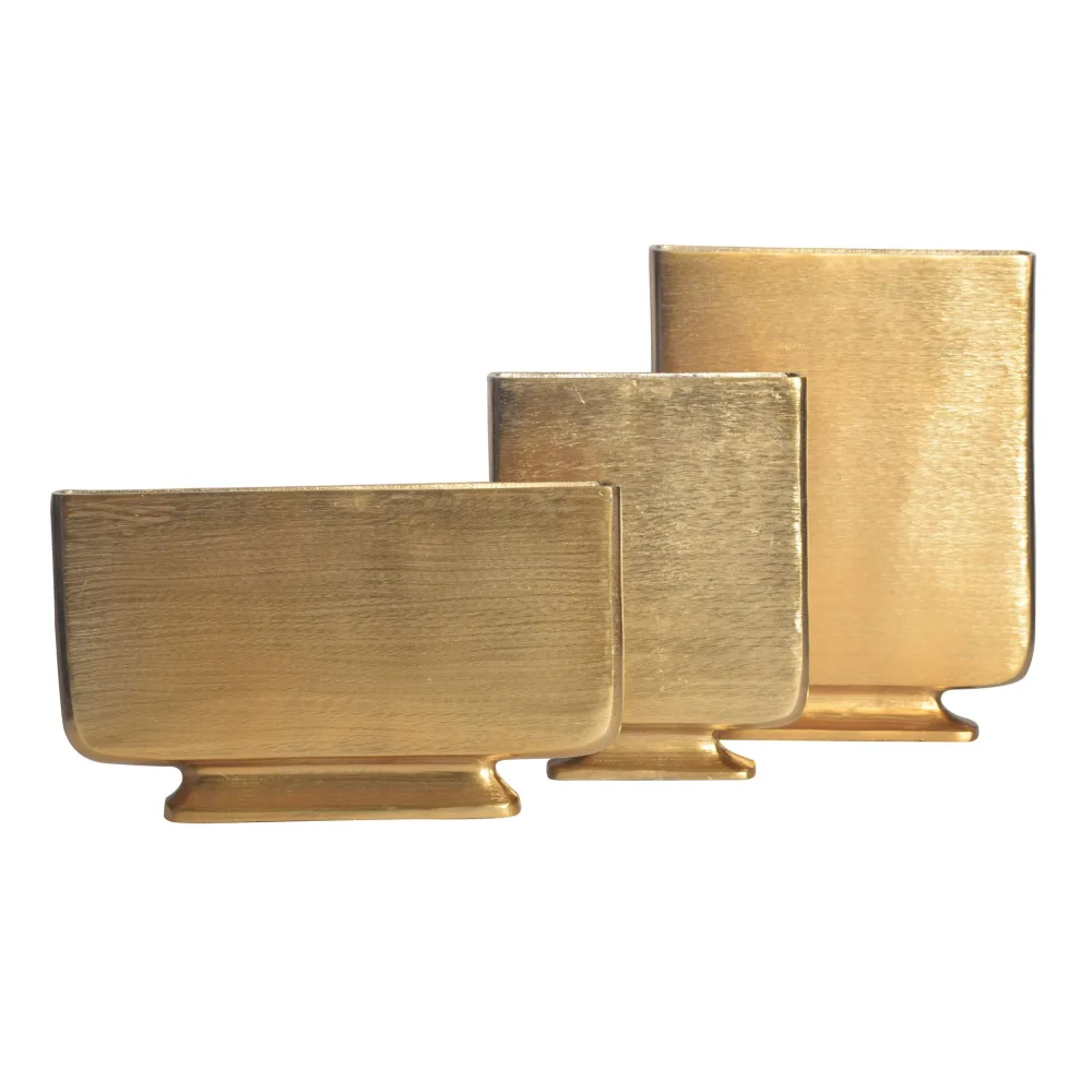 FineBuy Deko Vase 3er Set Aluminium Blumenvase Modern, Dekovase Eckig 3-teilig für Blumen, Alu Tischvase Wohndeko Metall Tischdeko Handgefertigt