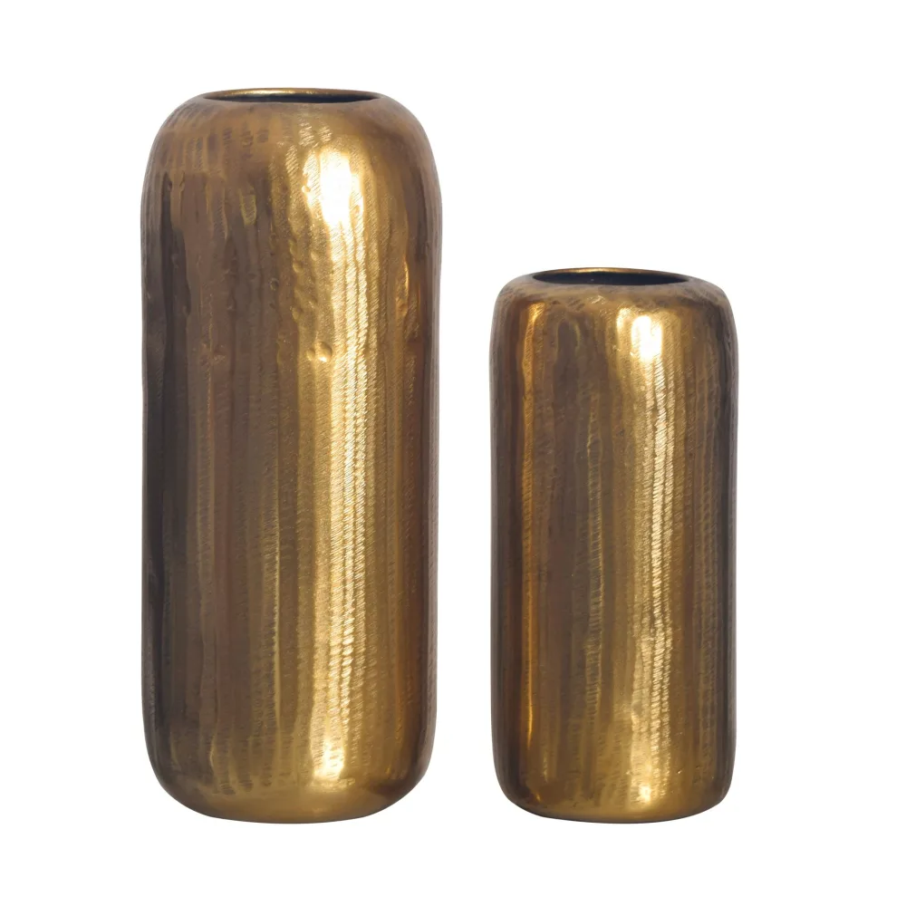 FineBuy Deko Vase 2er Set Aluminium Zylinder Blumenvase Modern, Dekovase Rund 2-teilig für Blumen, Alu Tischvase Wohndeko Metall Tischdeko Handgefertigt