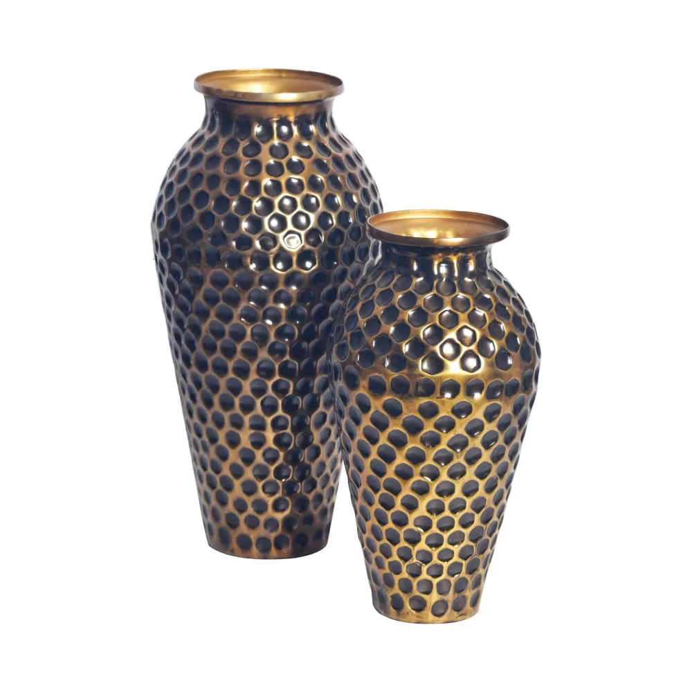 FineBuy Deko Vase 2er Set Aluminium Amphore Blumenvase Modern, Dekovase Rund 2-teilig für Blumen, Alu Tischvase Wohndeko Metall Tischdeko Handgefertigt