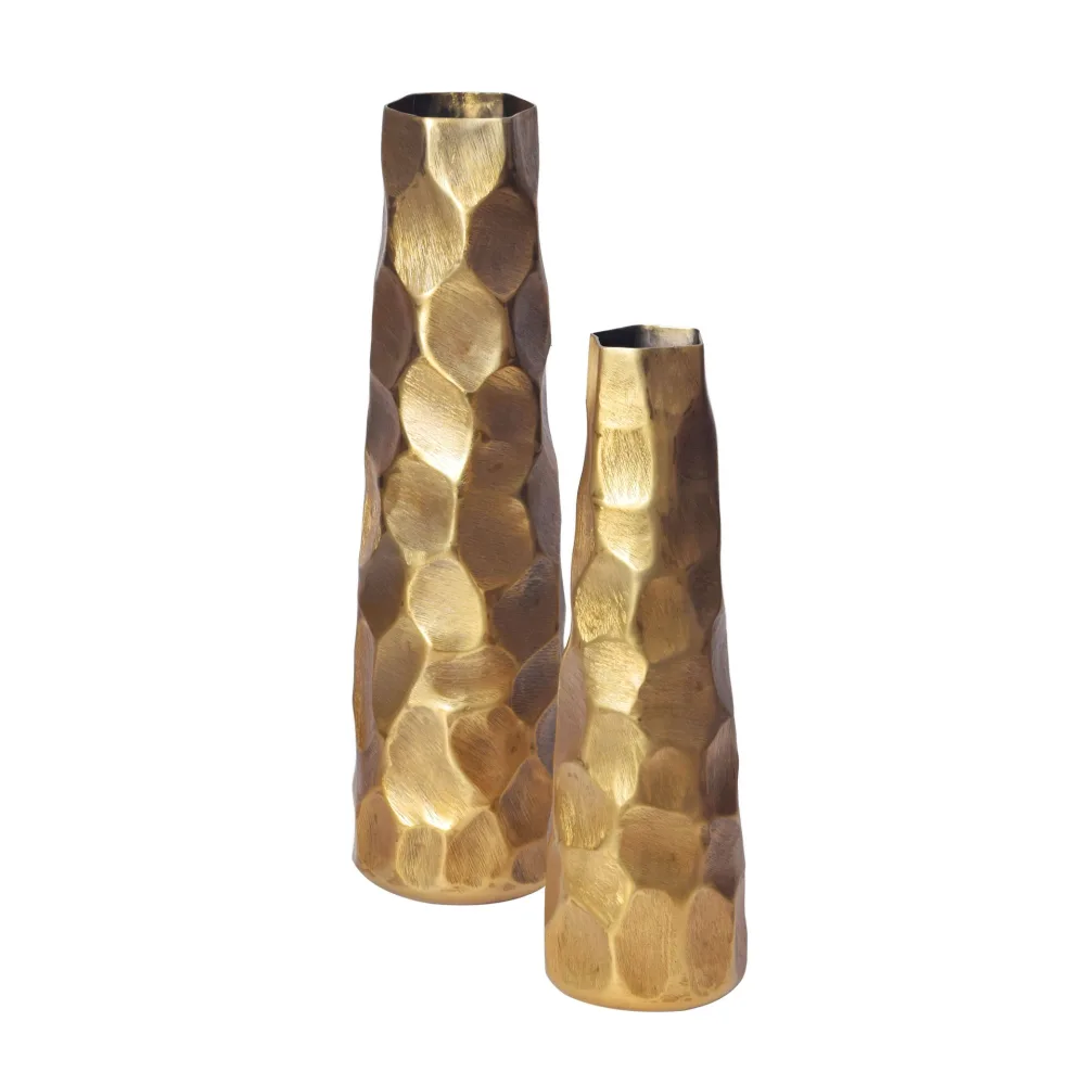 FineBuy Deko Vase 2er Set Aluminium Blumenvase Modern, Dekovase Hammerschlag-Design 2-teilig für Blumen, Alu Tischvase Wohndeko Metall Tischdeko Handgefertigt