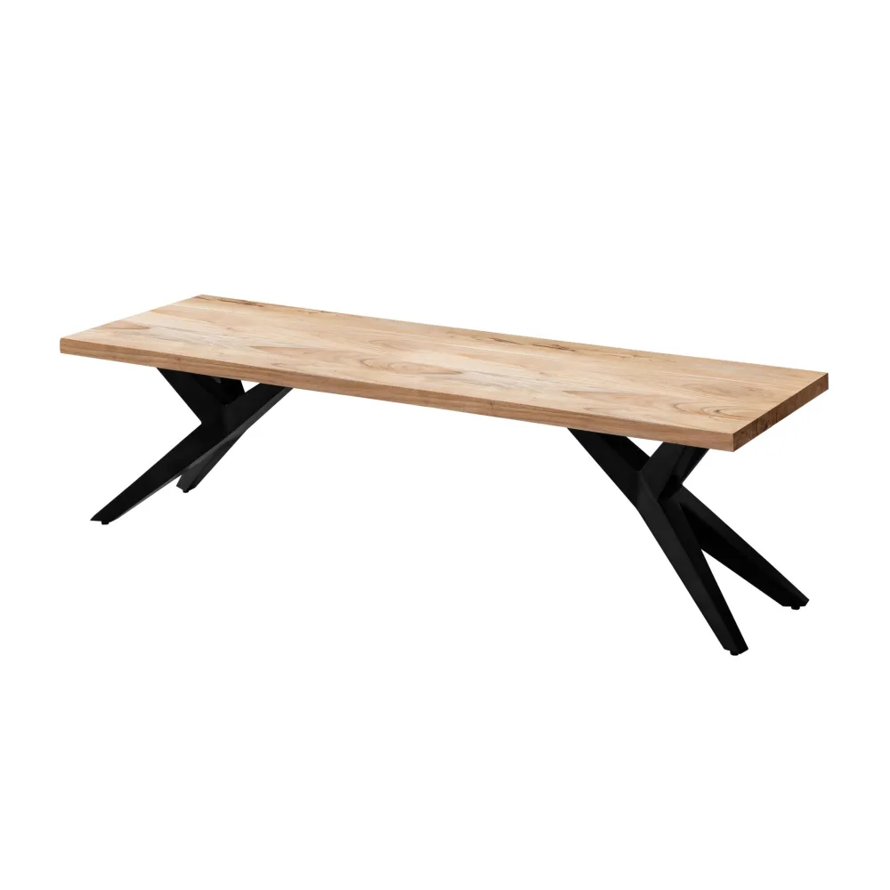 FineBuy Esszimmerbank Akazie Massivholz Metall Loft-Style, Esstischbank Holzbank Massiv ohne Lehne, Küchenbank Essbank Industrial, Sitzbank Esszimmer