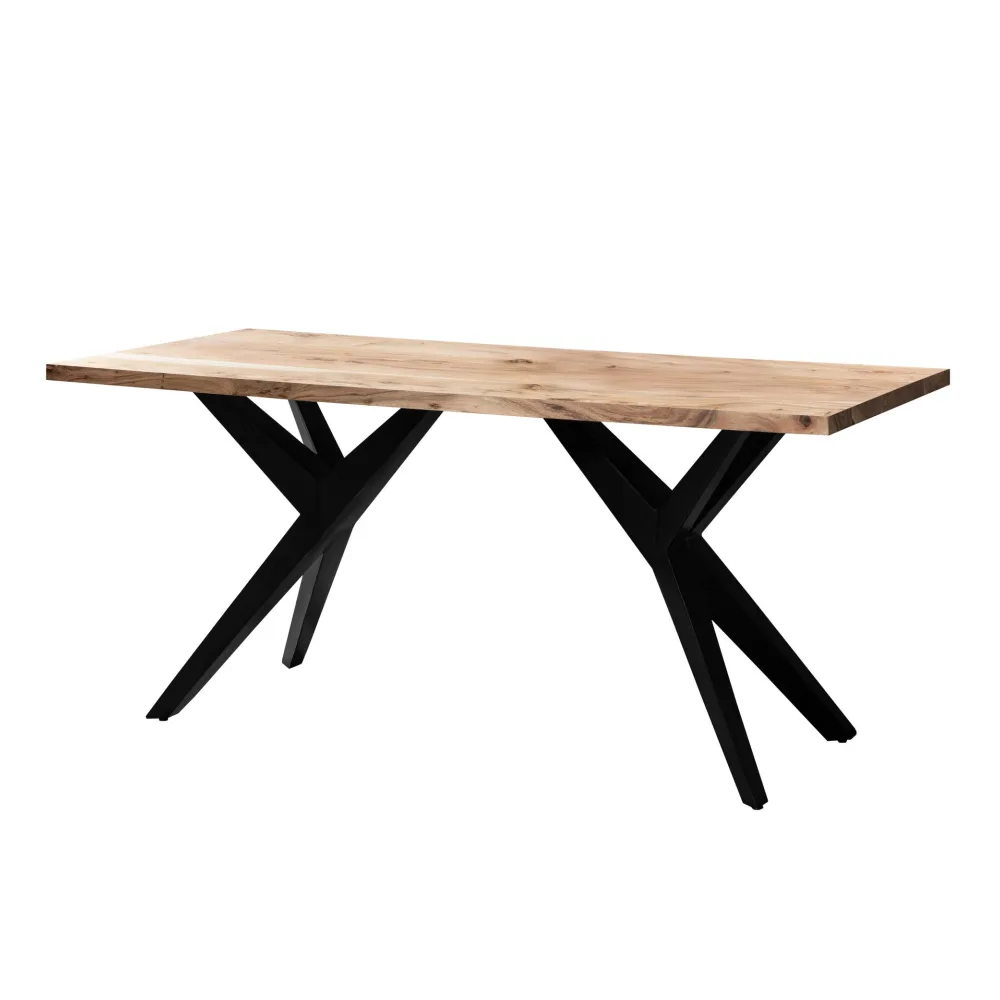 FineBuy Schreibtisch Akazie Massivholz Computertisch Loft-Style, Homeoffice Bürotisch mit Metallbeinen, Holztisch Industrial Groß, Laptoptisch Arbeitszimmer Rechteckig