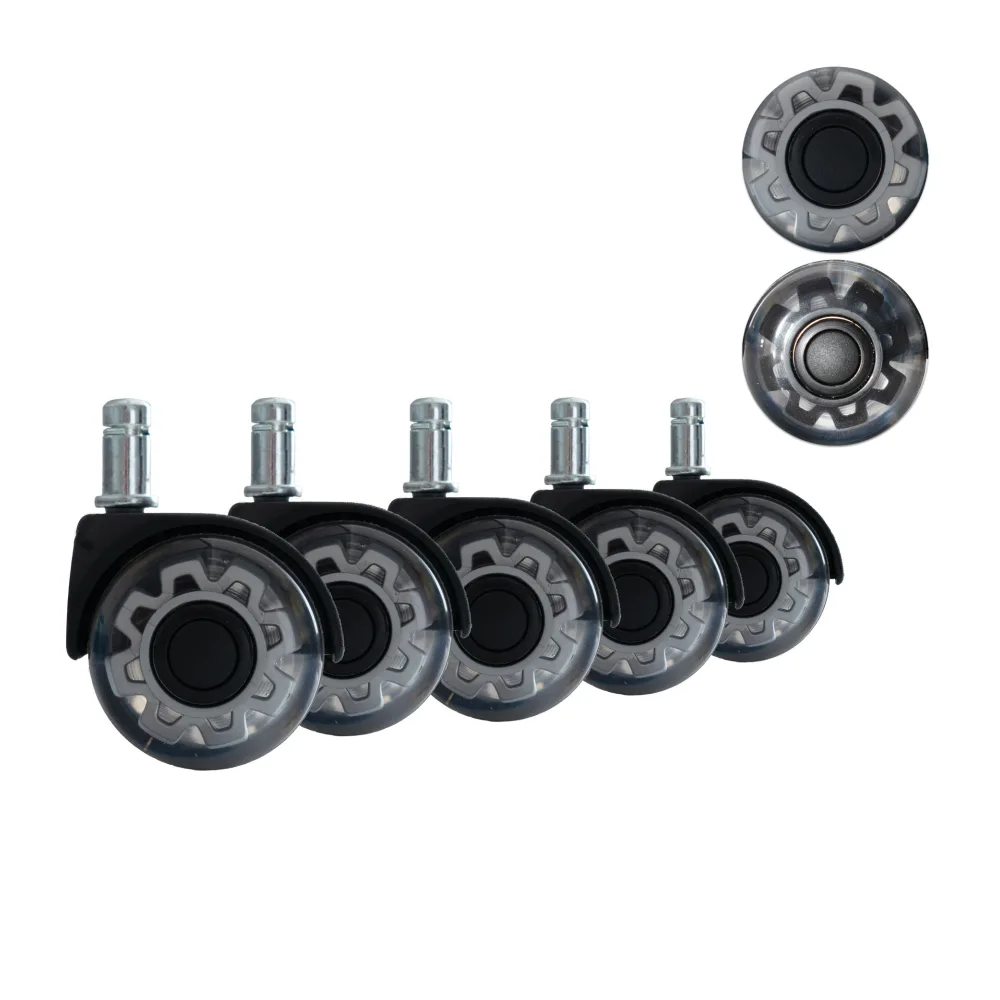 FineBuy 5er Set leichtgängige Universal-Schwerlastrollen für Bürostuhl 11 mm Stift / Durchmesser 50 mm, Leise Premium Hartbodenrollen Bürostuhlrollen, Drehstuhlrollen Doppellaufrollen