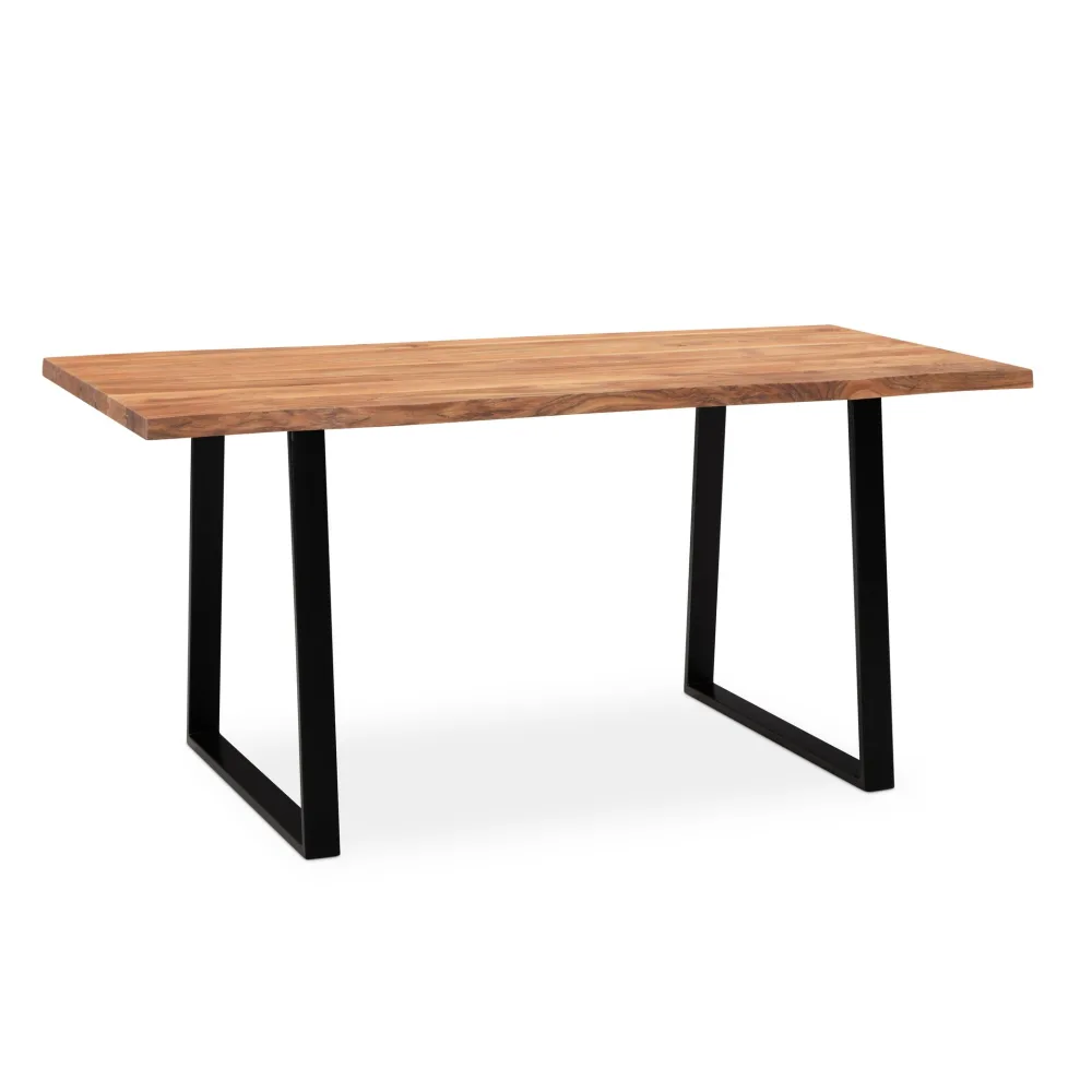 FineBuy Esszimmertisch rechteckig Massivholz Akazie Baumkante - Industrial Esstisch Baumstamm Massiv Echtholz - Küchentisch - Baumkantentisch mit schwarzem Kufengestell