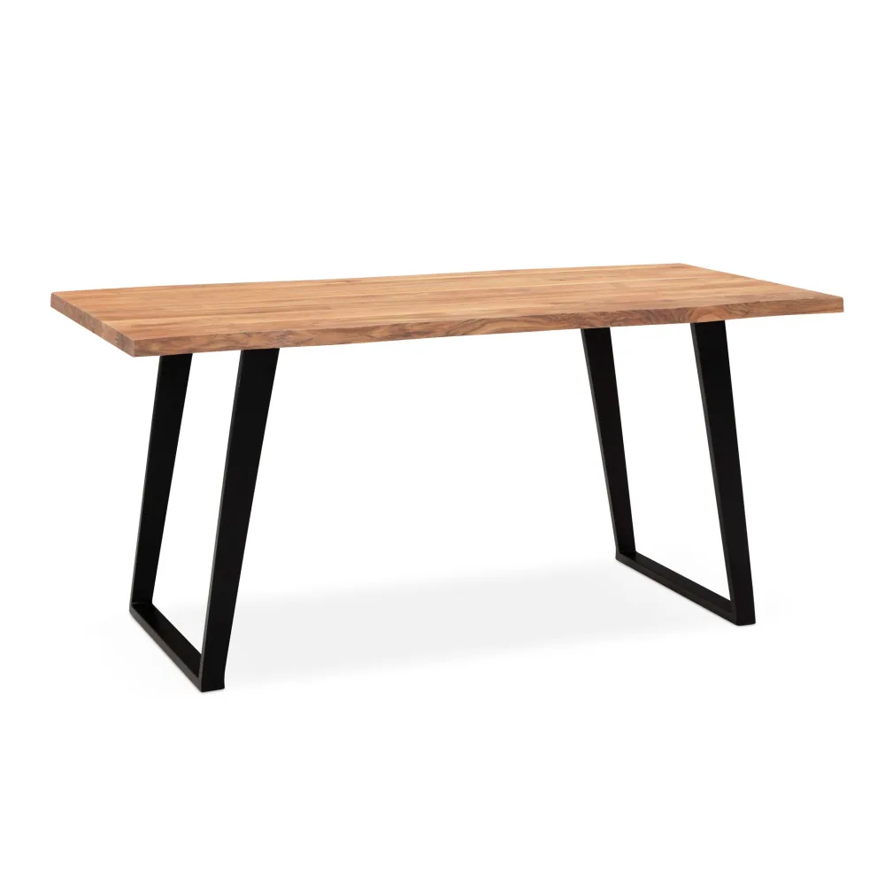 FineBuy Schreibtisch Akazie Massivholz / Metall Computertisch Baumkante, Homeoffice Bürotisch Massiv mit U-Beinen in Schwarz, Holztisch Laptoptisch Arbeitszimmer