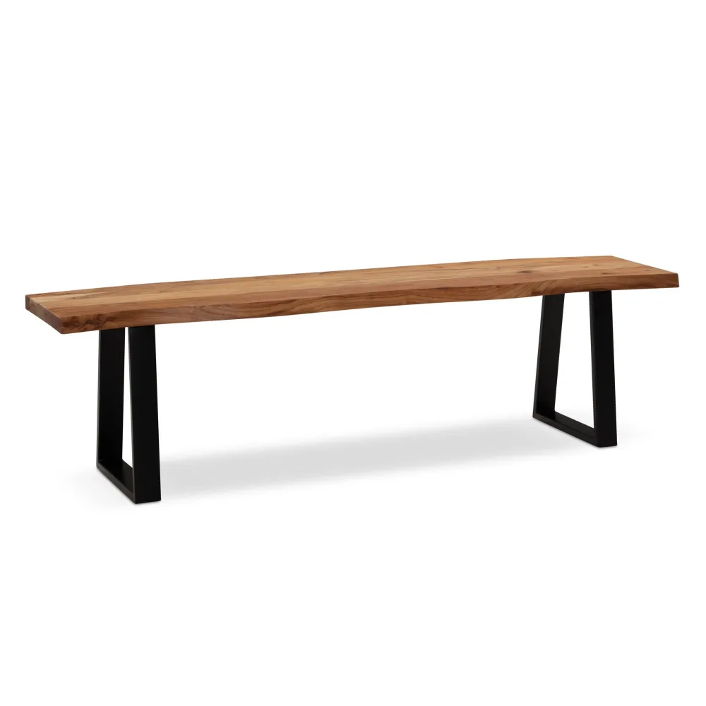 FineBuy Esszimmerbank Akazie Massivholz / Metall mit Baumkante, Esstischbank Holzbank Massiv ohne Lehne, Küchenbank Essbank Modern, Sitzbank Esszimmer