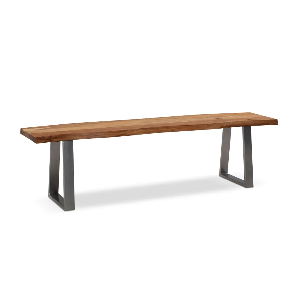 FineBuy Esszimmerbank Akazie Massivholz / Metall mit Baumkante, Esstischbank Holzbank Massiv ohne Lehne, Küchenbank Chrom Essbank Modern, Sitzbank Esszimmer