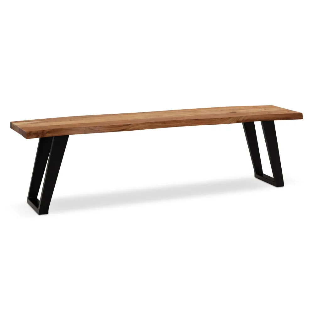 FineBuy Esszimmerbank Akazie Massivholz / Metall mit Baumkante, Esstischbank Modern, Holzbank Massiv ohne Lehne, Küchenbank Essbank mit U-Beinen, Sitzbank Esszimmer