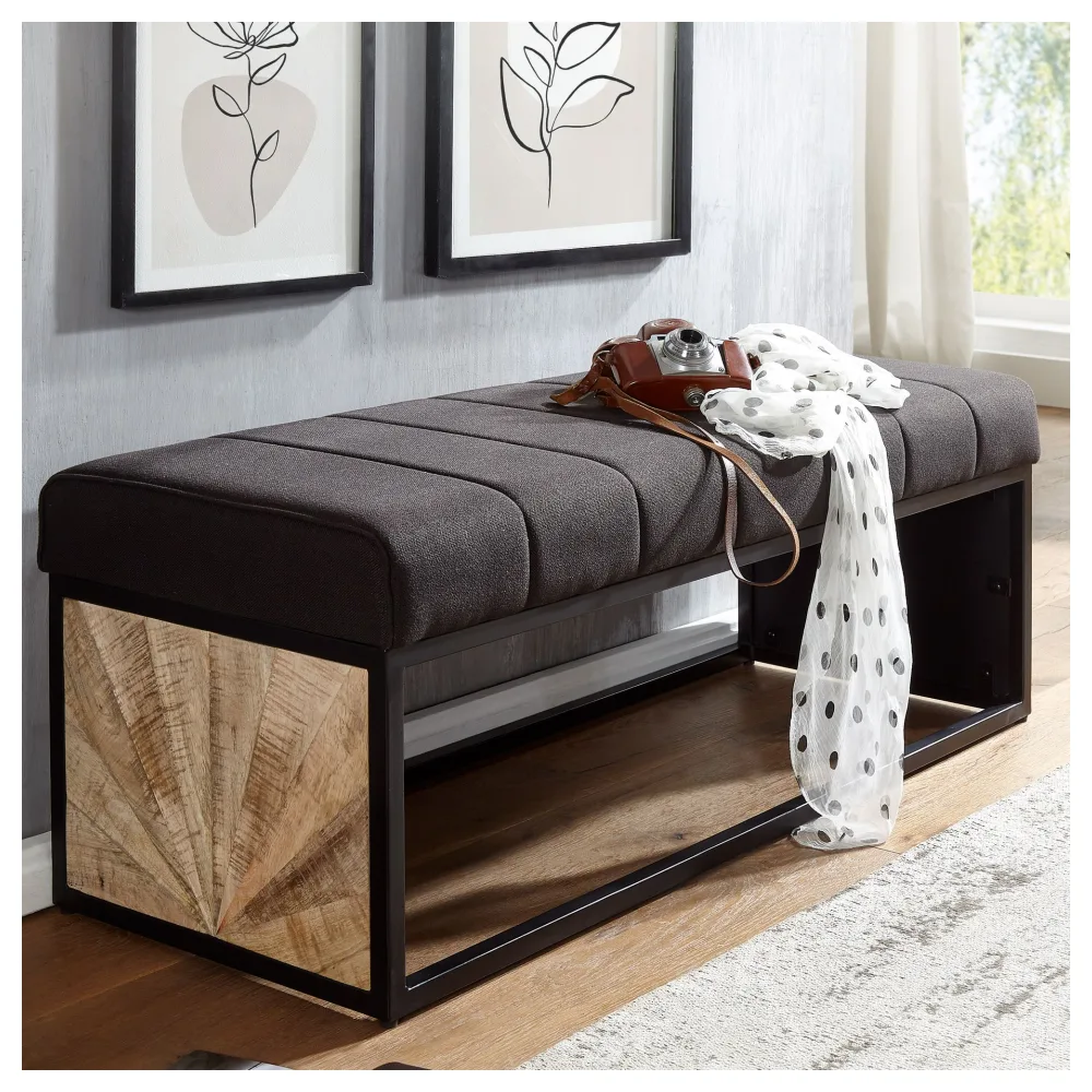 FineBuy gepolsterte Sitzbank 105 cm Massivholz Stoff - Retro Polsterbank für Garderobe Schlafzimmer & Wohnzimmer - Garderobenbank Eingangsbereich