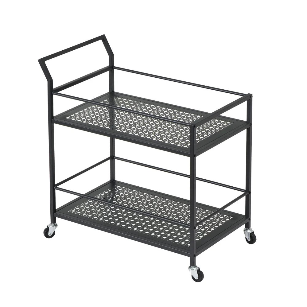 FineBuy Servierwagen Metall 79x45x83 cm mit Rollen & Bremsen, Küchenwagen 2 Ebenen, Barwagen & Rollwagen Multifunktional Modern, Beistellwagen für Küche, Esszimmer, Wohnzimmer