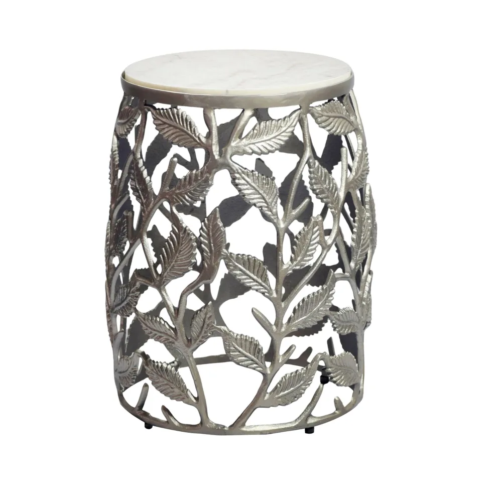 FineBuy Beistelltisch 40cm mit weißer Marmor Tischplatte - Couchtisch klein rund - Sofatisch Alu modern - Wohnzimmertisch Aluminium - Design Tisch Metallgestell Handmade