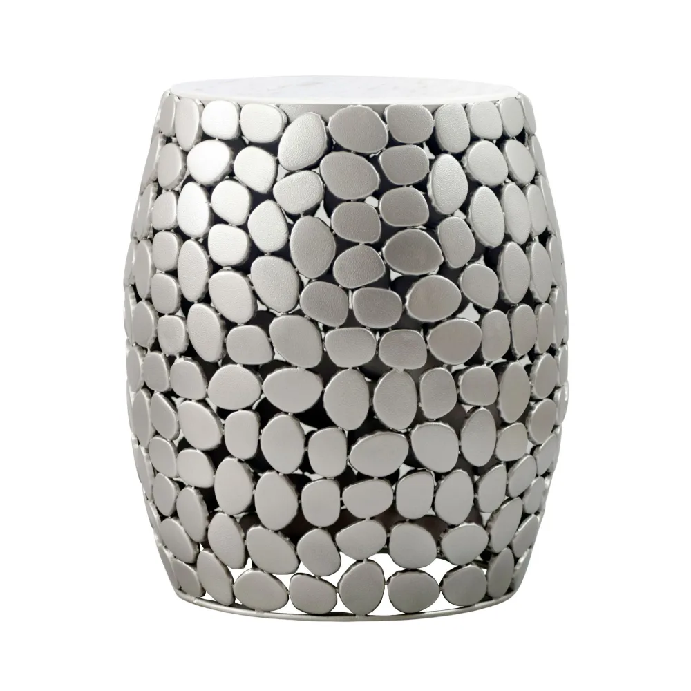 FineBuy Design Beistelltisch rund 40cm aus Aluminium & weißer Marmor Tischplatte – Couchtisch Alu – Metall Wohnzimmertisch Dekotisch Handmade