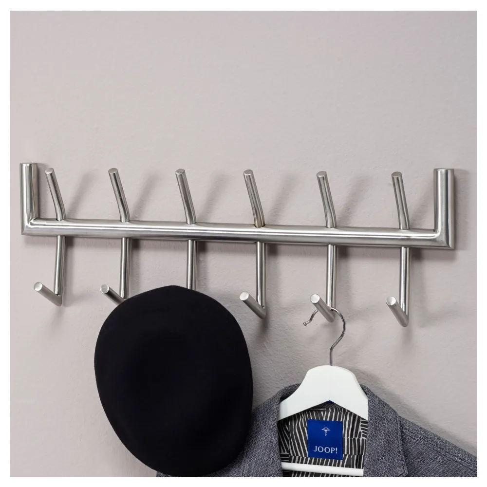 FineBuy Wandgarderobe Metall Silber 60 cm - Design Garderobenpaneel - Wand Garderobenleiste mit Hakenleiste - 6 Kleiderhaken