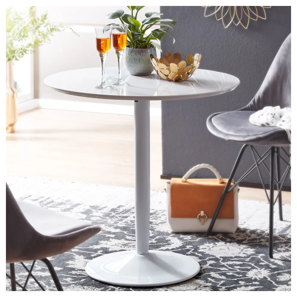 FineBuy Esstisch Rund 75x75x74 cm Kleiner Küchentisch Weiß Hochglanz, Runder Esszimmertisch 2 Personen, Moderner Frühstückstisch Küche, Tisch Esszimmer Klein