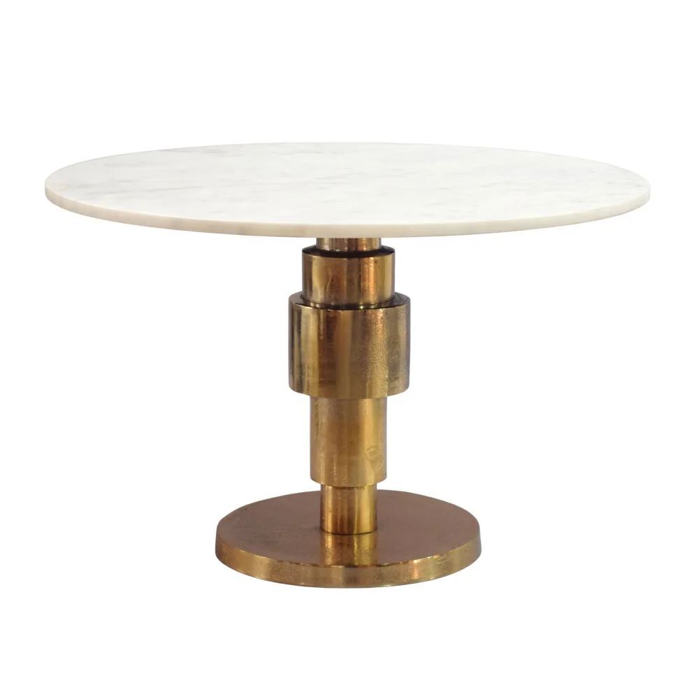 FineBuy Couchtisch Gold 60cm mit Marmor Tischplatte - Wohnzimmertisch rund - Sofatisch Alu modern - Beistelltisch Aluminium - Design Tisch Wohnzimmer Metallgestell Handmade