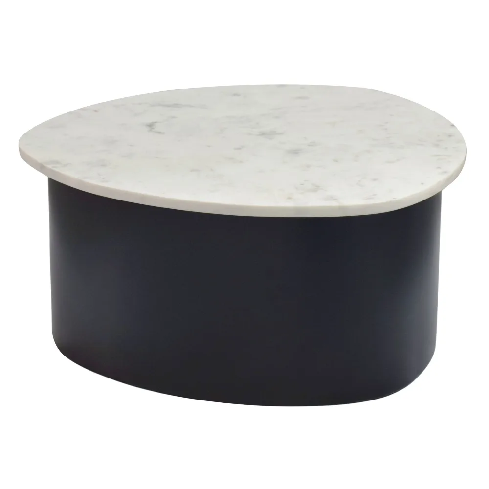 FineBuy Couchtisch 63cm mit weißer Marmor Tischplatte - Wohnzimmertisch Alu organische Form - Sofatisch Aluminium modern - Design Beistelltisch Metallgestell Handmade