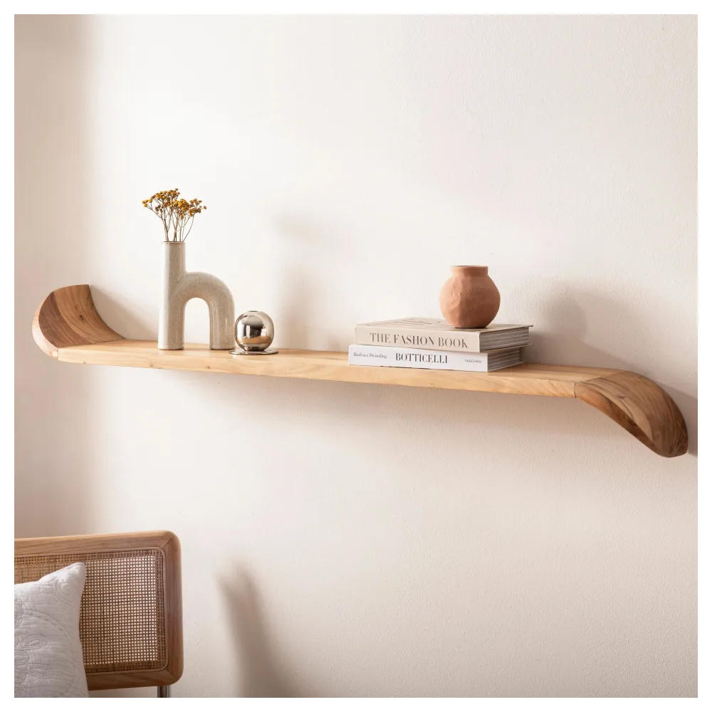 FineBuy Wandregal Mango Massivholz · Hängeregal mit geschwungenen Enden · Handgefertigtes Schwebendes Regal im modernen Design · Regalbrett aus Echtholz
