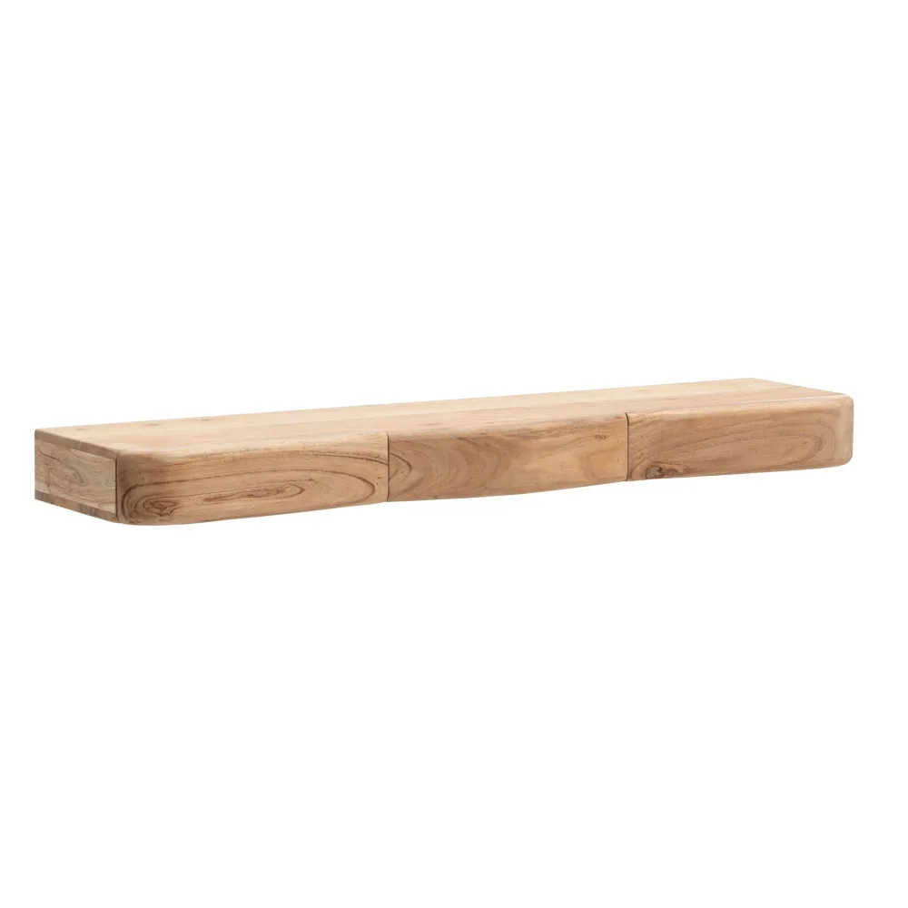 FineBuy Wandregal Akazie Massivholz mit Schublade - Design Regal für die Wand - Holz Wandboard mit Stauraum - Schwebendes Hängeregal aus Echtholz