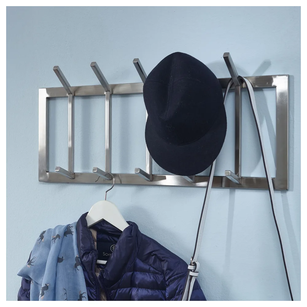 FineBuy Wandgarderobe Metall Silber 65 cm - Design Garderobenpaneel - Wand Garderobenleiste mit Hakenleiste - 10 Kleiderhaken