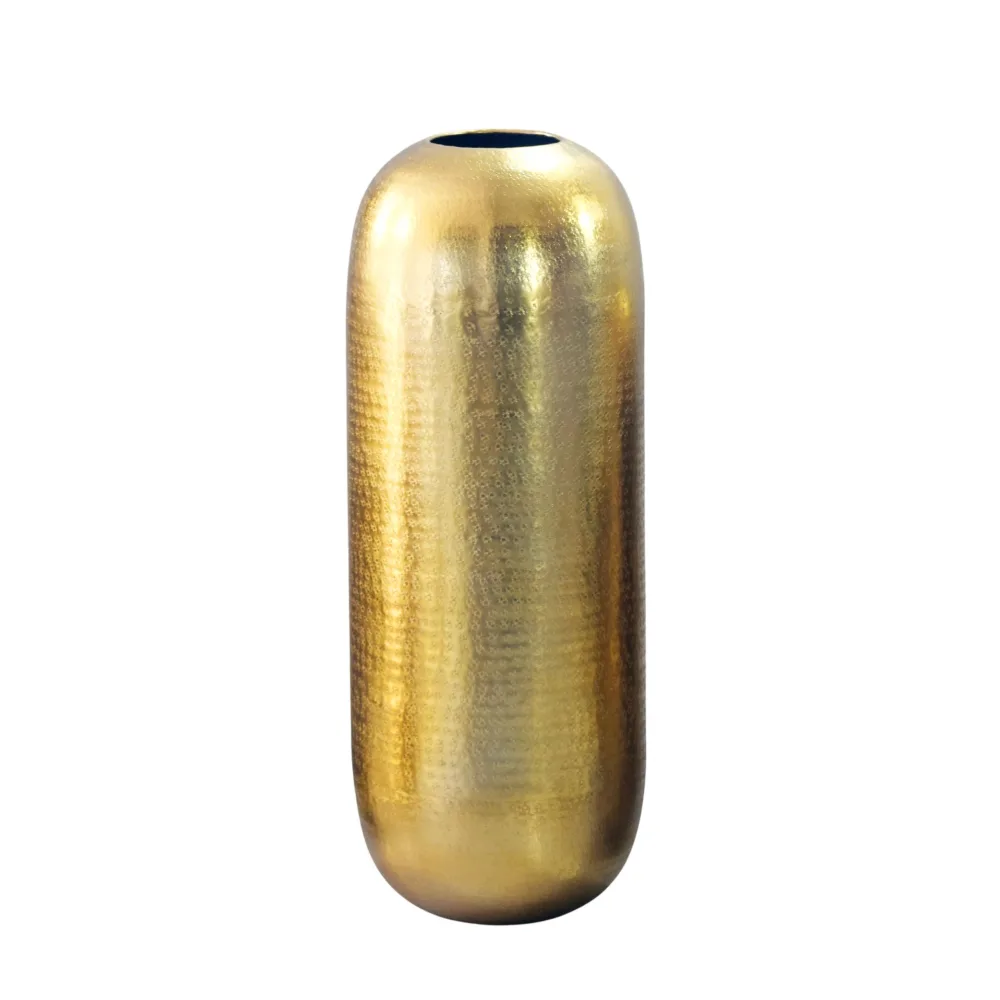FineBuy Bodenvase Aluminium Gold - Dekovase groß - Standvase rund modern - Vase Metall für Blumen - Design Wohnzimmer Deko - Wohndeko Handmade