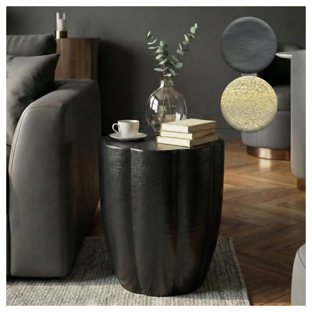 FineBuy Beistelltisch Aluminium 41cm Runder Anstelltisch Metall - Dekotisch Alu modern - Wohnzimmertisch klein - Design Couchtisch Sofatisch Handmade