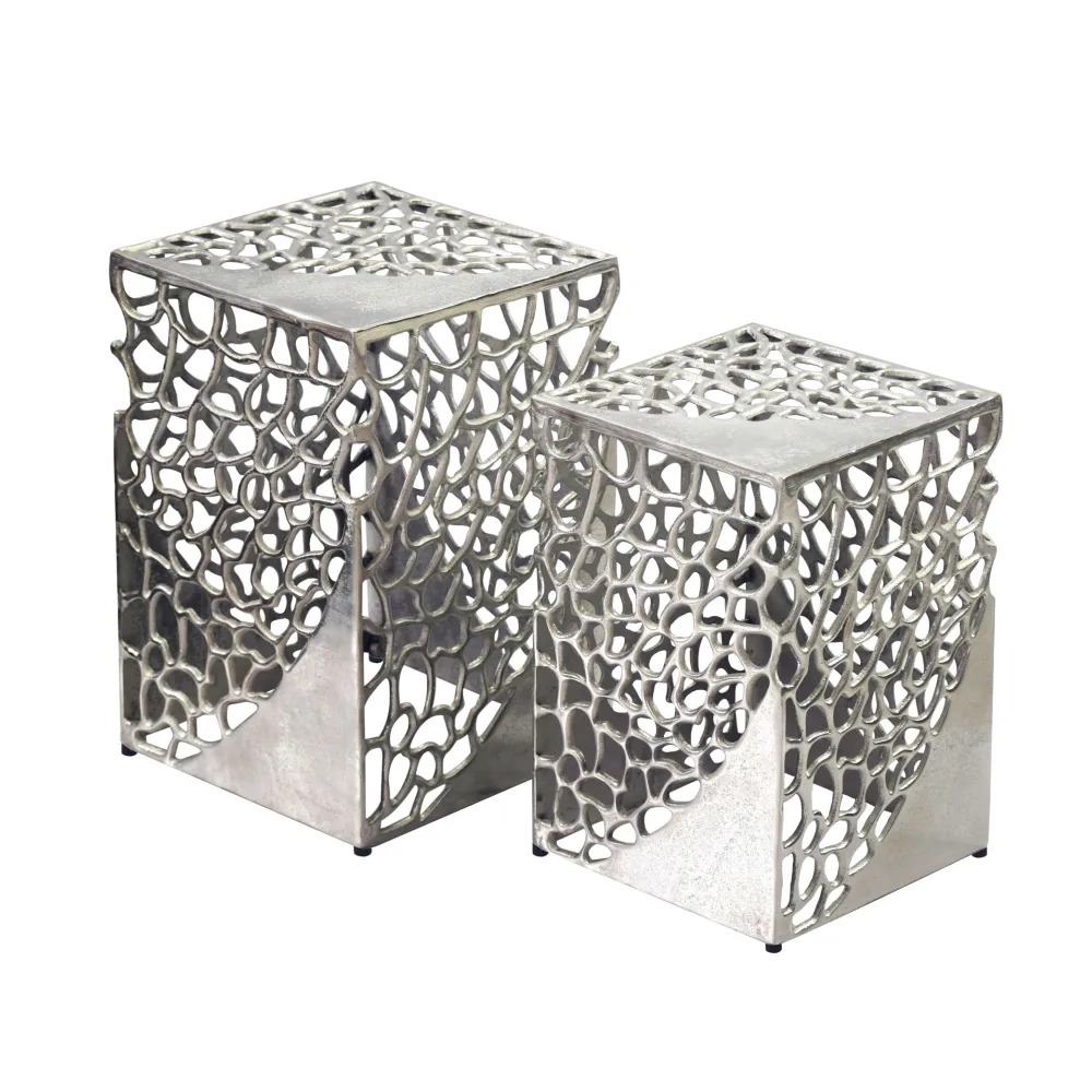FineBuy 2er Set Beistelltisch Aluminium - Design Couchtisch Set - Metalltisch Wohnzimmertisch modern Alu - Sofatisch quadratisch Metall - Loungetisch Set Satztisch Handmade