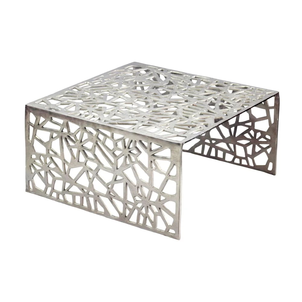 FineBuy Couchtisch Aluminium 60cm Quadratischer Sofatisch Metall - Wohnzimmertisch Alu modern mit Muster - Design Tisch niedrig - Loungetisch Beistelltisch Handmade
