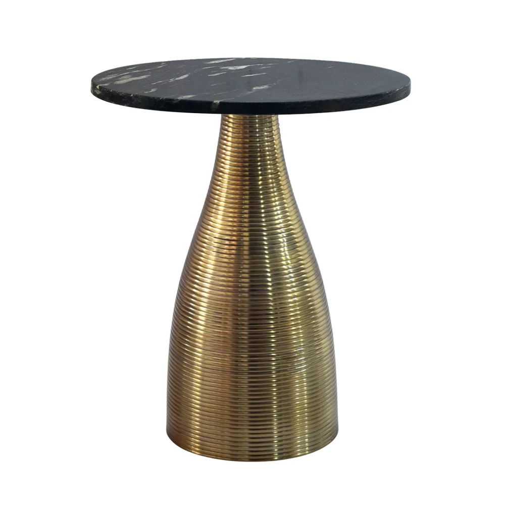 FineBuy Beistelltisch Rund 40cm Gold mit Massiver Marmorplatte - Wohnzimmertisch Naturstein Anstelltisch - Sofatisch Design Metall Couchtisch - Wohnzimmer Tisch Modern Handmade