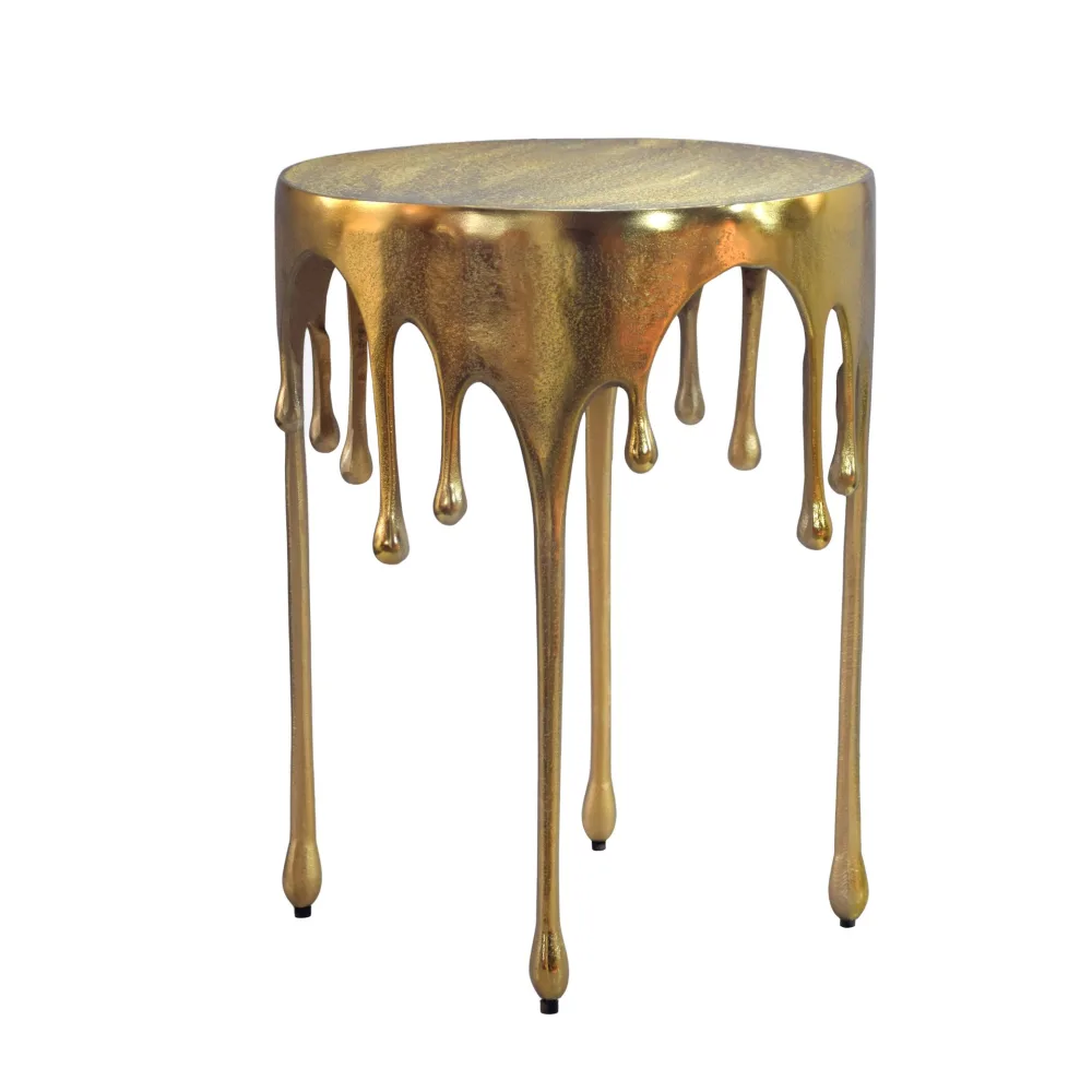 FineBuy Beistelltisch 43cm Aluminium Tisch Rund - Design Anstelltisch Alu Modern - Wohnzimmertisch Metall Tropfen - Metalltisch Dekotisch Couchtisch Handmade