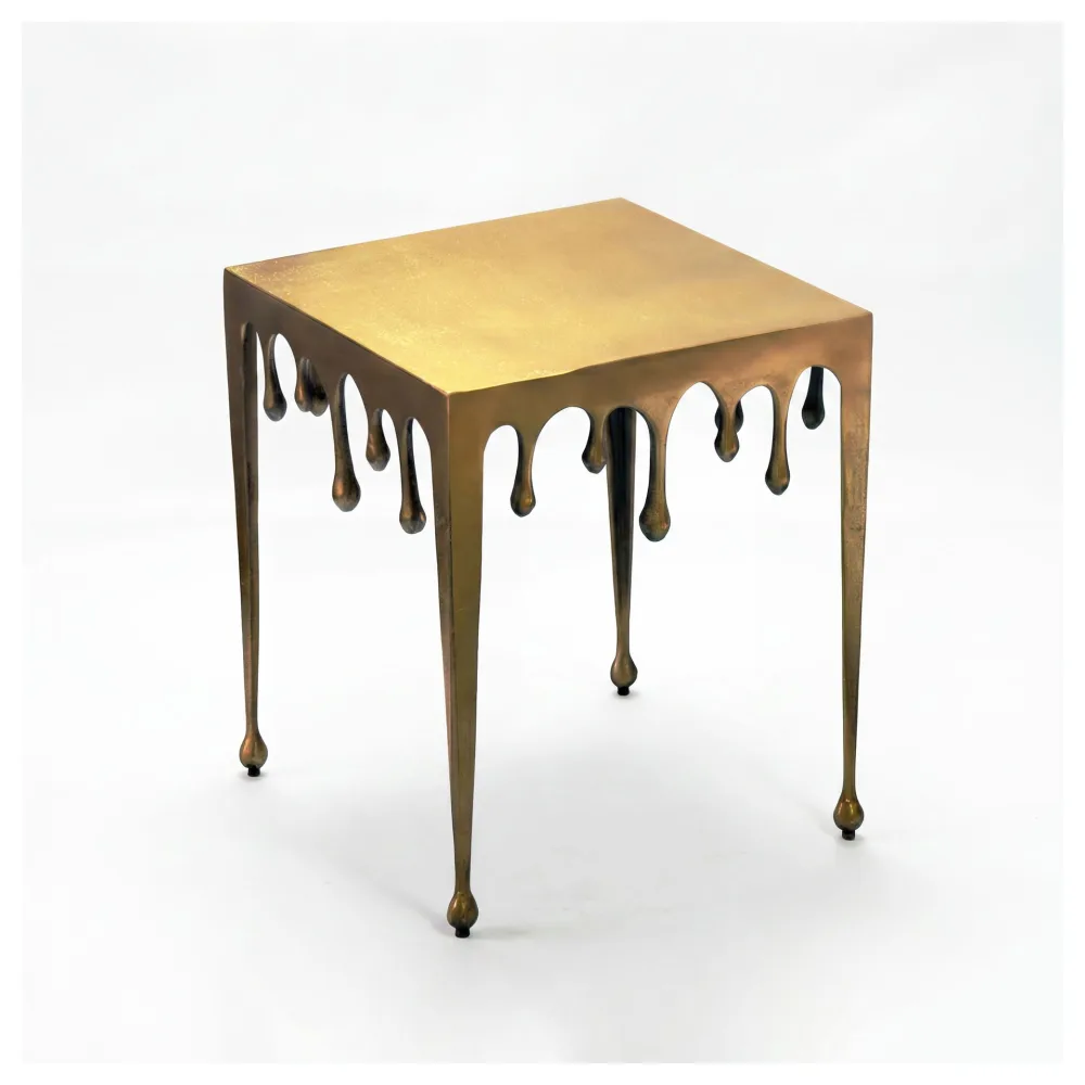 FineBuy Beistelltisch 45,5cm Aluminium Tisch Quadratisch - Design Anstelltisch Alu Modern Drops - Wohnzimmertisch Metall Tropfen - Metalltisch Dekotisch Couchtisch Handmade