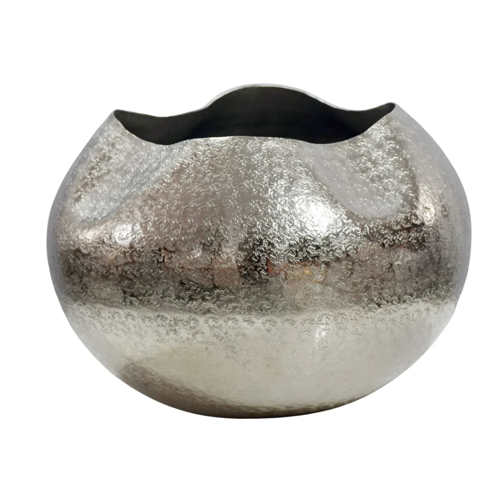 FineBuy Tischvase Aluminium 30cm - Dekovase rund - Metall Vase modern - Wohnzimmer Deko Alu - Design Vase Tisch Dekoration - Pflanzgefäß Handmade