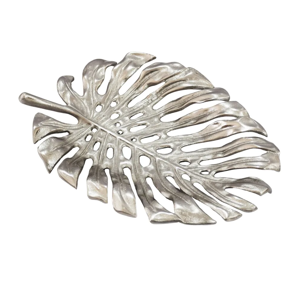 FineBuy Dekoschale Aluminium 36cm Monstera Blattform - Design Standdeko Obstschale Metall - Schmuckteller Tisch Deko - Dekoteller Blatt - Schmuckschale Schale Deko Badezimmer Handmade