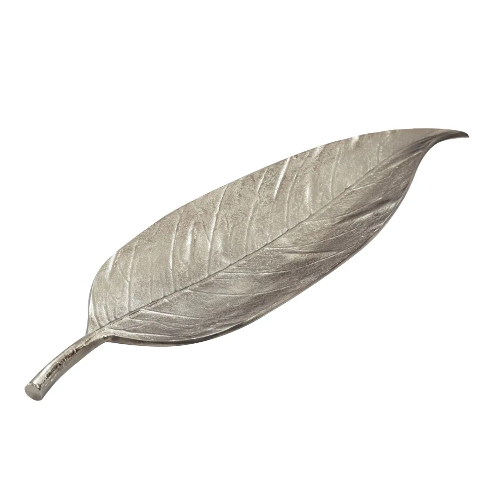 FineBuy Dekoschale Blatt Aluminium Schale 61cm - Design Tischdeko Metall Wohnzimmer - Alu Wohnaccessoire Modern - Metallschale Dekoration - Aluschale Schmuckschale lang Handmade