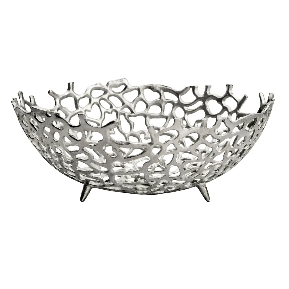 FineBuy Obstschale Rund Schale Metall 46cm Tischdeko - Moderner Obstkorb mit Fuß aus Aluminium - Elegante Dekoschale - Alu Früchtekorb Handmade