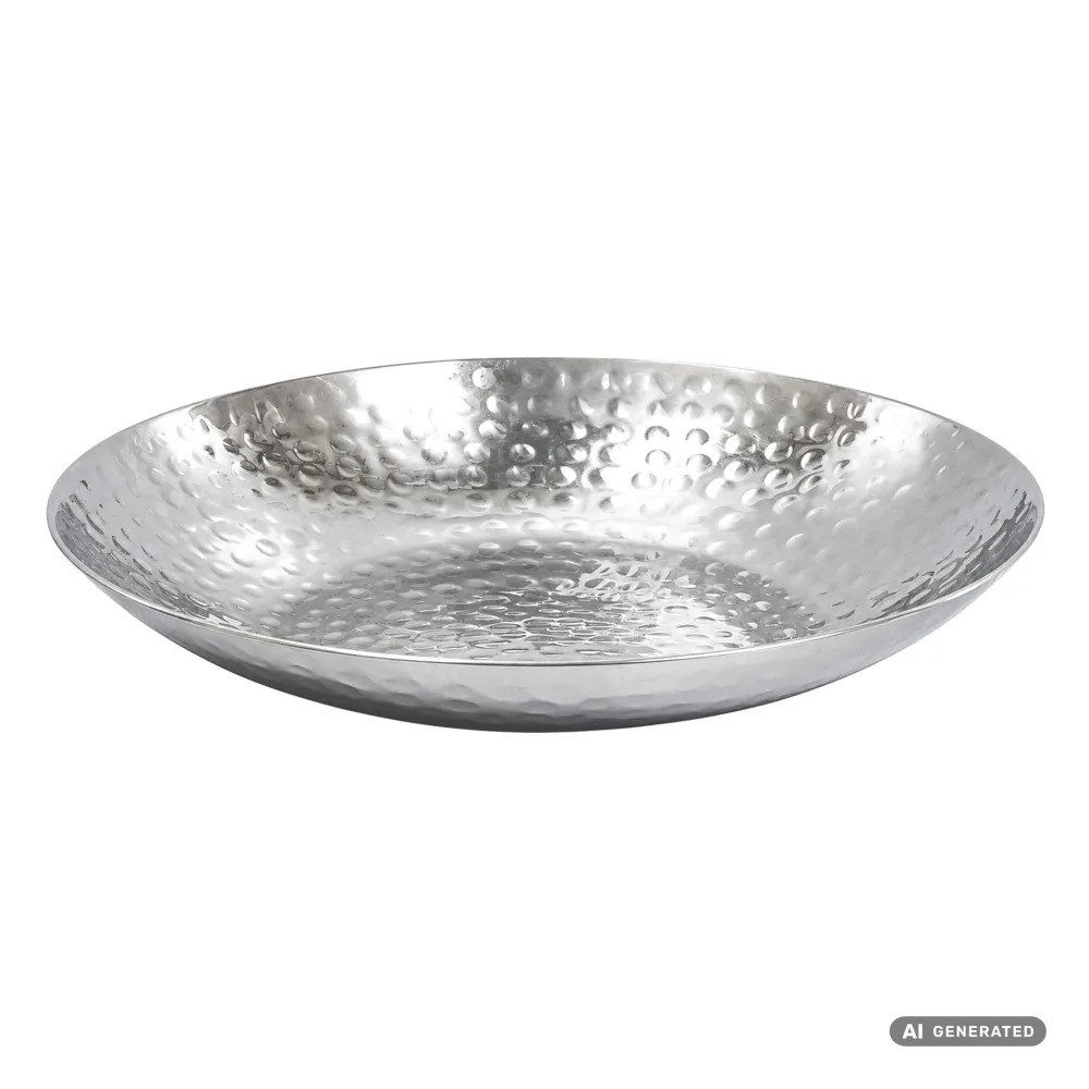 FineBuy Obstschale Rund Silber Schale Metall Tischdeko - Moderner Obstkorb Hammerschlag aus Aluminium - Elegante Dekoschale - Alu Früchteschale Handmade