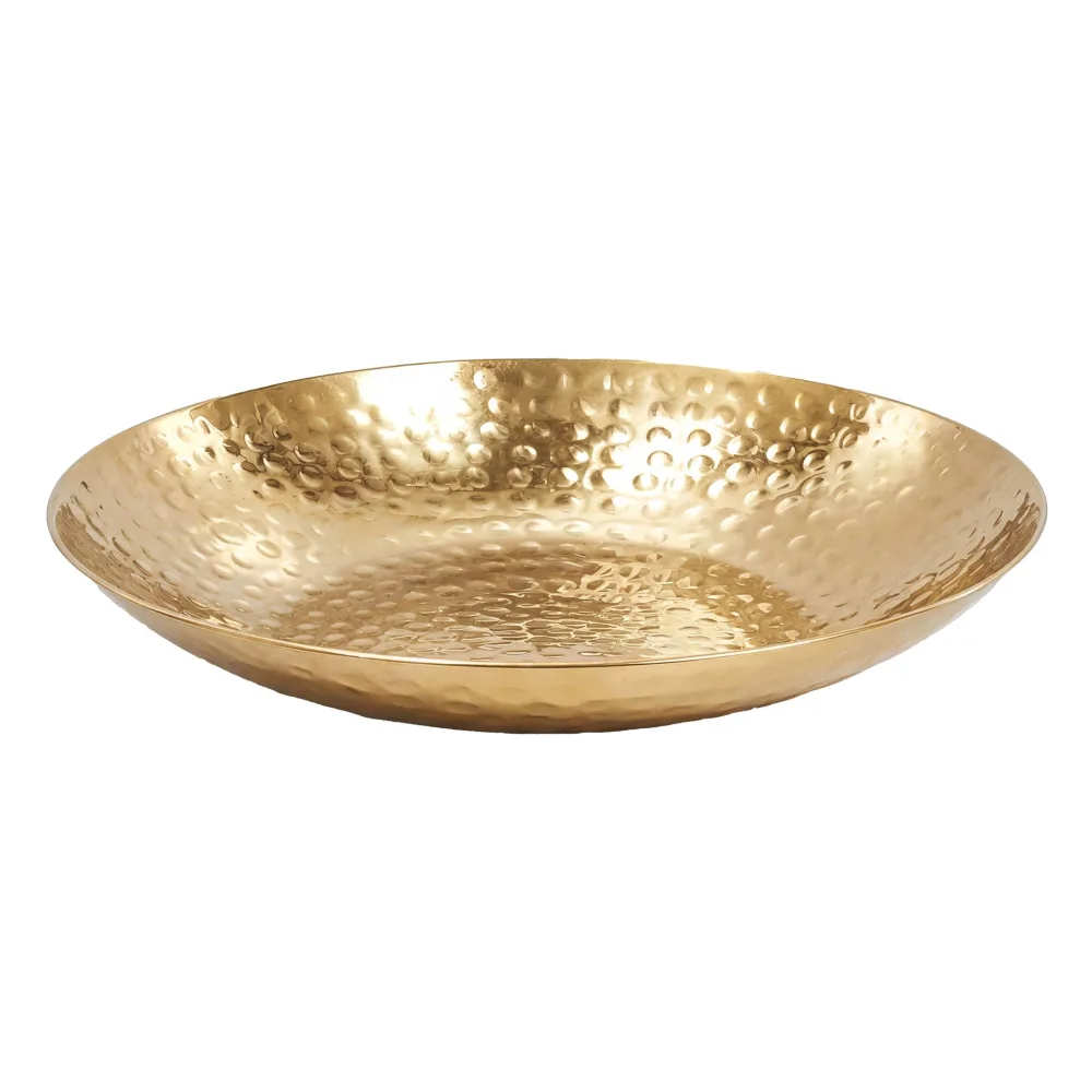 FineBuy Obstschale Rund Gold Schale Metall Tischdeko - Moderner Obstkorb Hammerschlag aus Aluminium - Elegante Alu Früchteschale Handmade