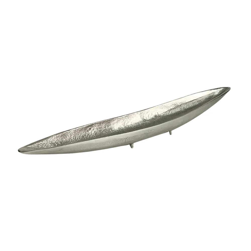 FineBuy Dekoschale Silber Aluminium Schale - Design Tischdeko Metall Wohnzimmer - Alu Wohnaccessoire Modern - Metallschale Dekoration - Aluschale lang schmal Handmade