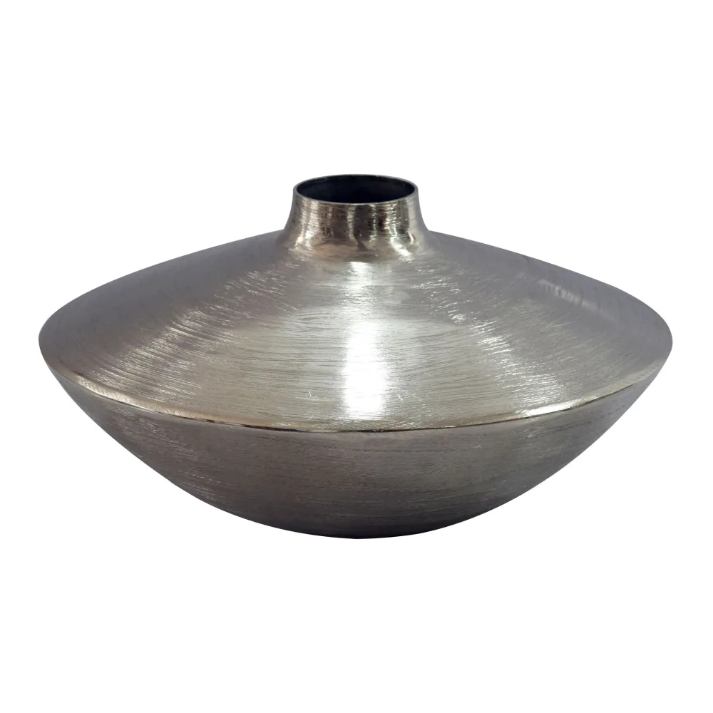 FineBuy Tischvase Aluminium 35cm - Dekovase rund - Metall Vase modern - Wohnzimmer Deko Alu - Design Vase flach Tisch Dekoration - Pflanzgefäß Handmade