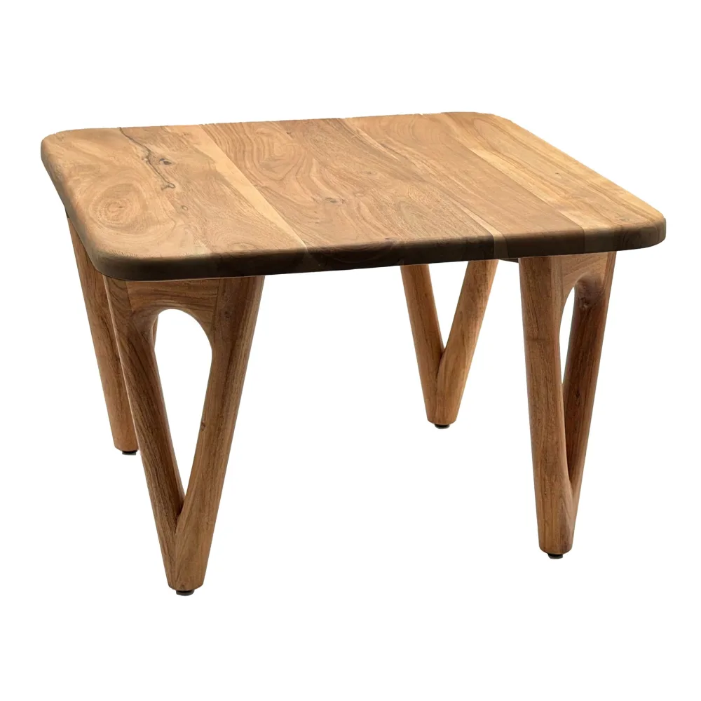 FineBuy Couchtisch Akazie Massivholz - Wohnzimmertisch Sofatisch Holz Modern - Design Loungetisch mit abgerundeten Ecken Landhaus Handmade