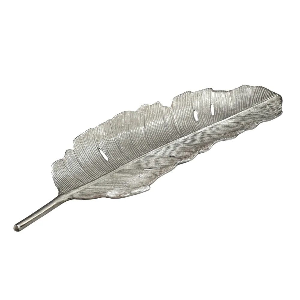 FineBuy Dekoschale Blatt Aluminium Silber Schale - Design Tischdeko Metall Wohnzimmer - Alu Wohnaccessoire Modern - Metallschale Dekoration - Aluschale lang Handmade
