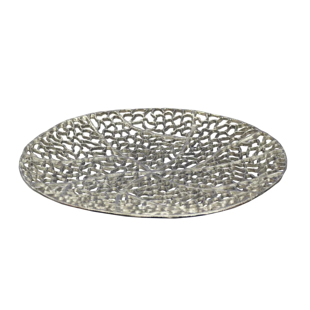 FineBuy Dekoschale Rund Schale Metall 44cm Tischdeko - Moderne Metallschale mit Fuß aus Aluminium - Elegante Aluschale - Alu Dekoteller Obstschale Handmade