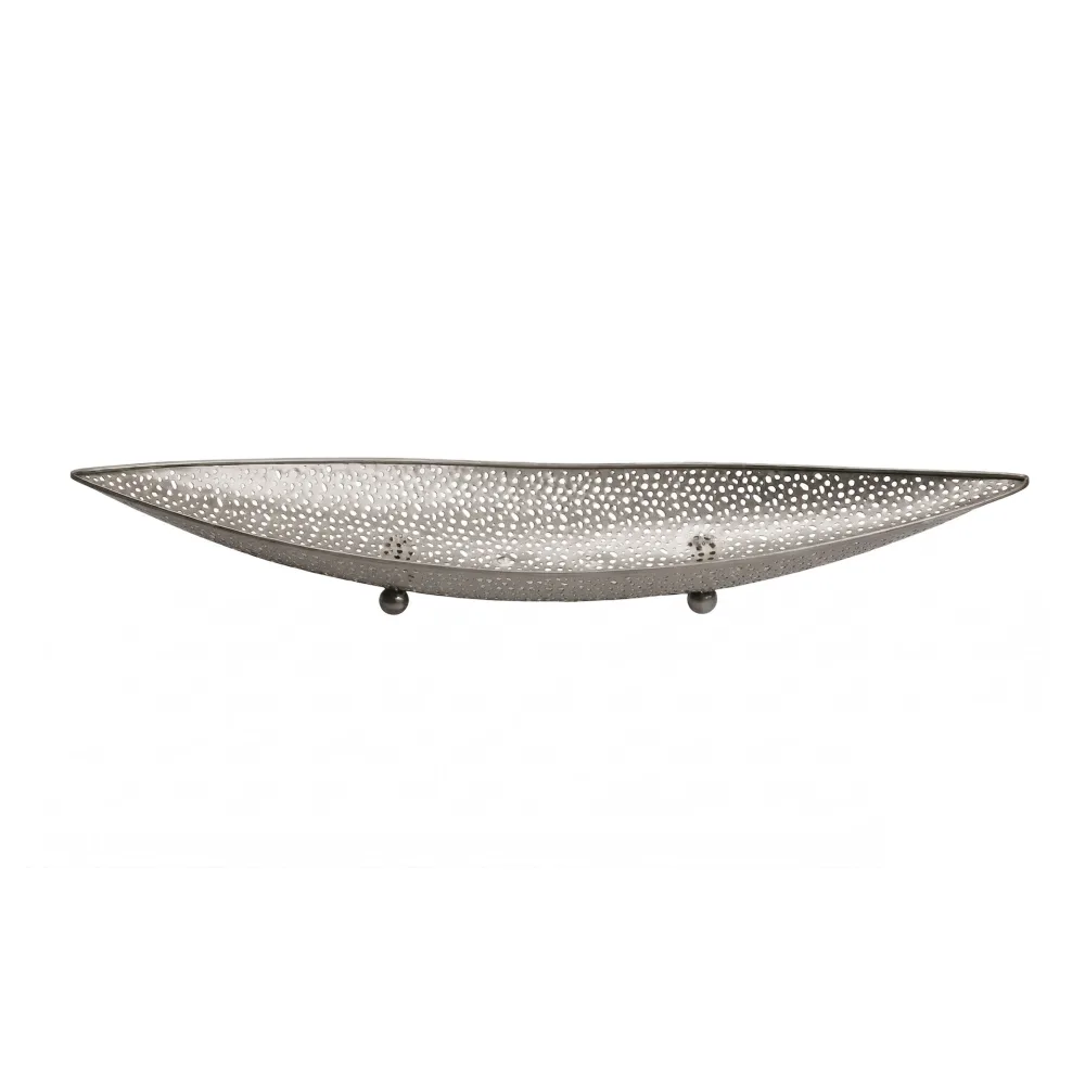FineBuy Obstschale Oval Schale 60cm Tischdeko länglich - Moderner Obstkorb mit Fuß aus Metall - Elegante Dekoschale - Früchtekorb Handmade