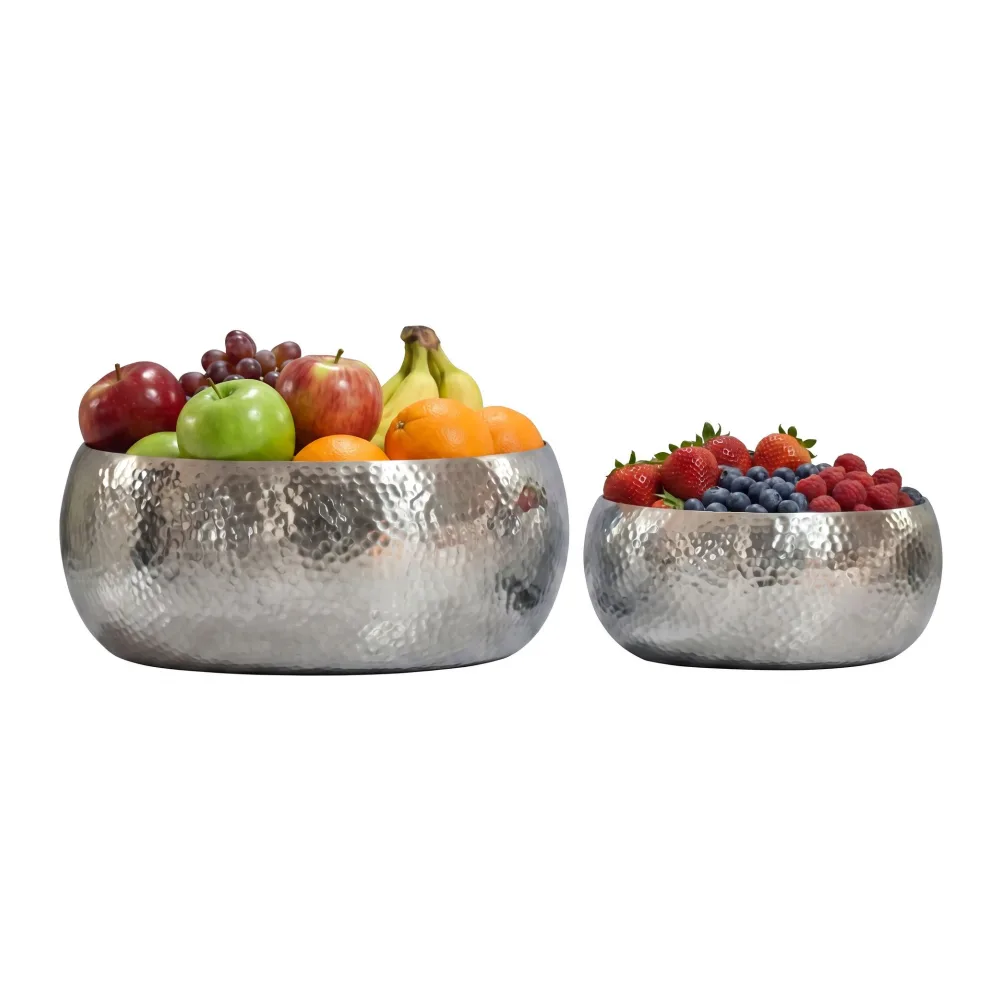 FineBuy Obstschale 2er Set Rund Schale Metall 36cm Tischdeko - Moderner Obstkorb Hammerschlag aus Aluminium - Elegante Alu Früchteschale Handmade