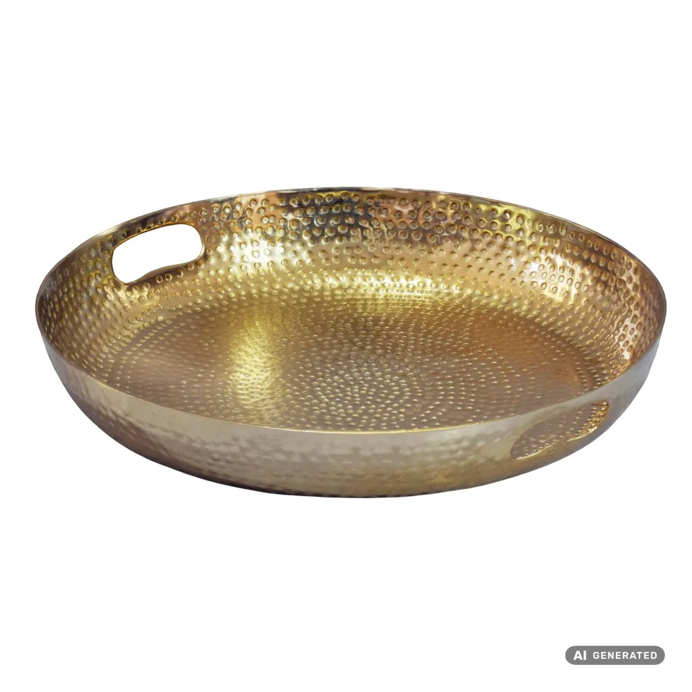 FineBuy Obstschale Rund Schale Metall 38cm Tischdeko - Moderner Obstkorb Hammerschlag aus Aluminium - Elegante Dekoschale mit Griffen - Alu Früchteschale Handmade