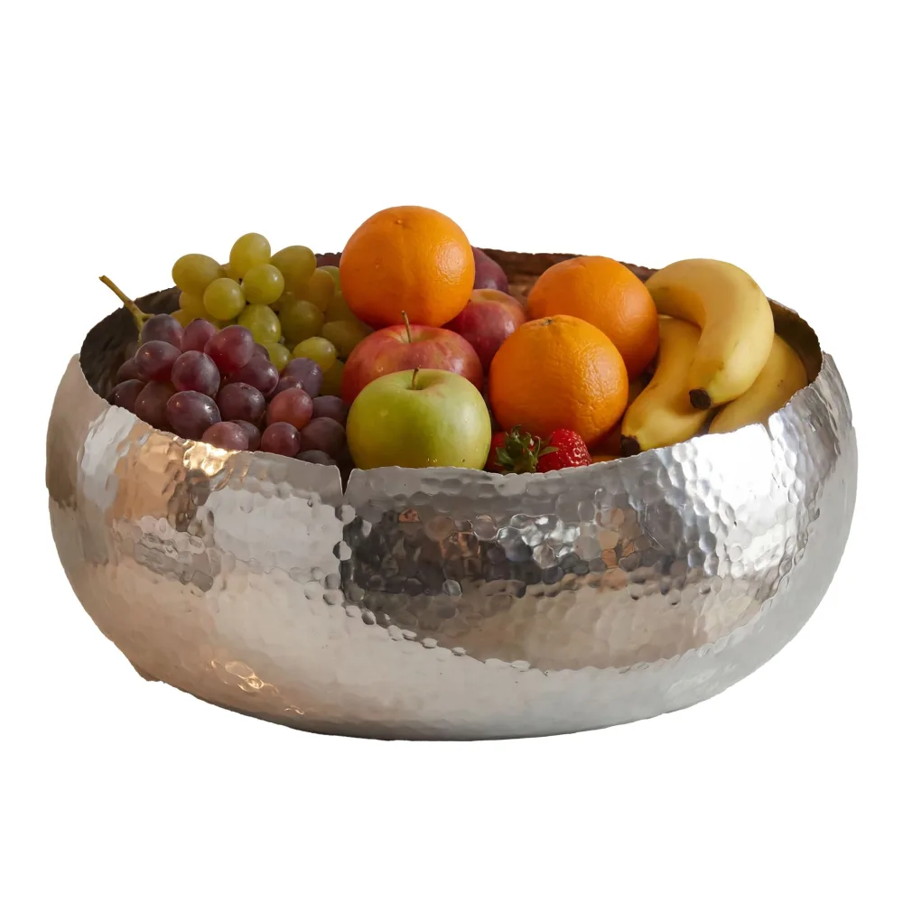 FineBuy Obstschale Rund Schale Metall 35cm Tischdeko - Moderner Obstkorb Hammerschlag aus Aluminium - Elegante Alu Früchteschale Handmade