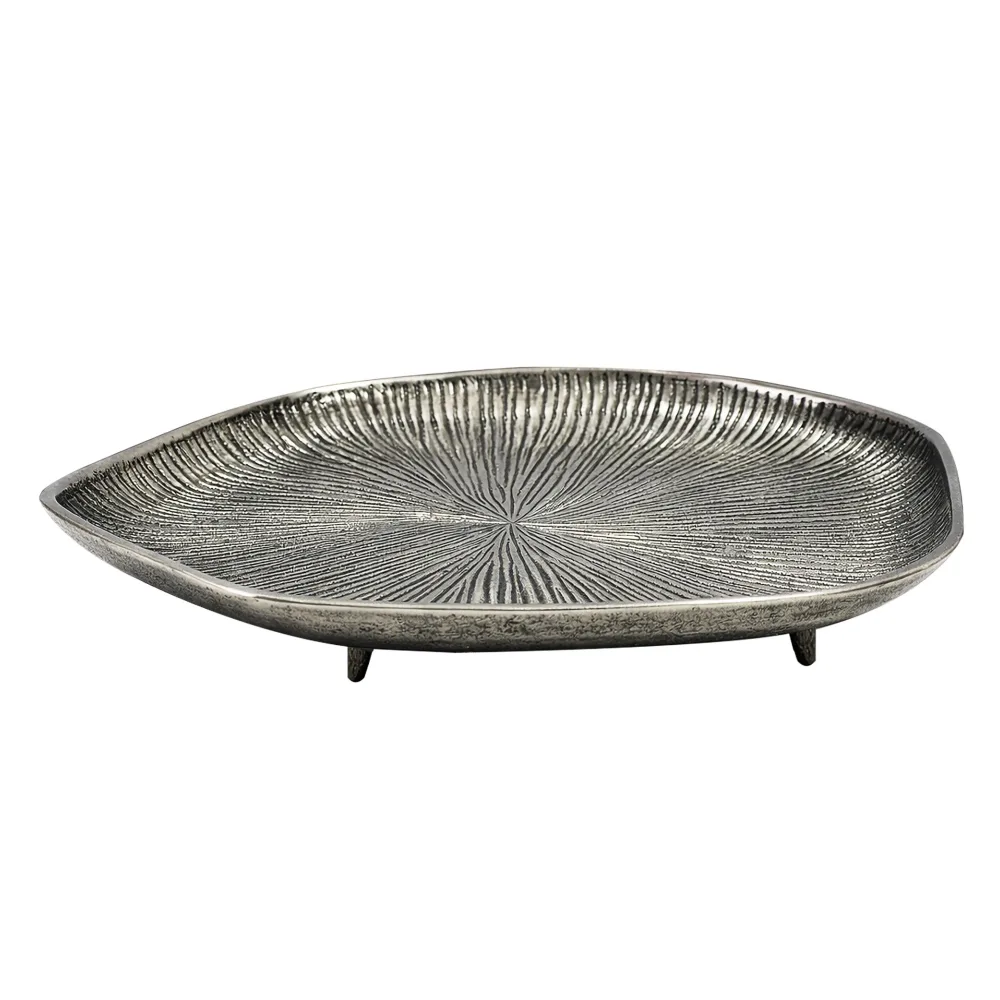 FineBuy Dekoschale Aluminium 40cm Organisch - Design Standdeko Metall - Schmuckteller Tisch Deko mit Beinen - Dekoteller Schmuckschale Schale Badezimmer Handmade