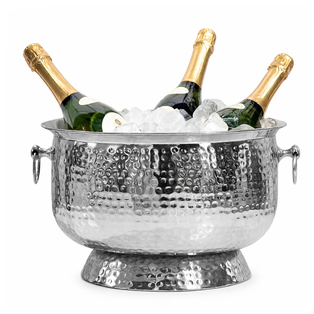 FineBuy Sektkühler - Hammerschlag Champagnerkühler & Flaschenkühler XXL 37cm für bis zu 6 Flaschen Champagner, Wein, Sekt, Bier - Getränkekühler Eiskübel, Eiseimer, Weinkühler Handmade