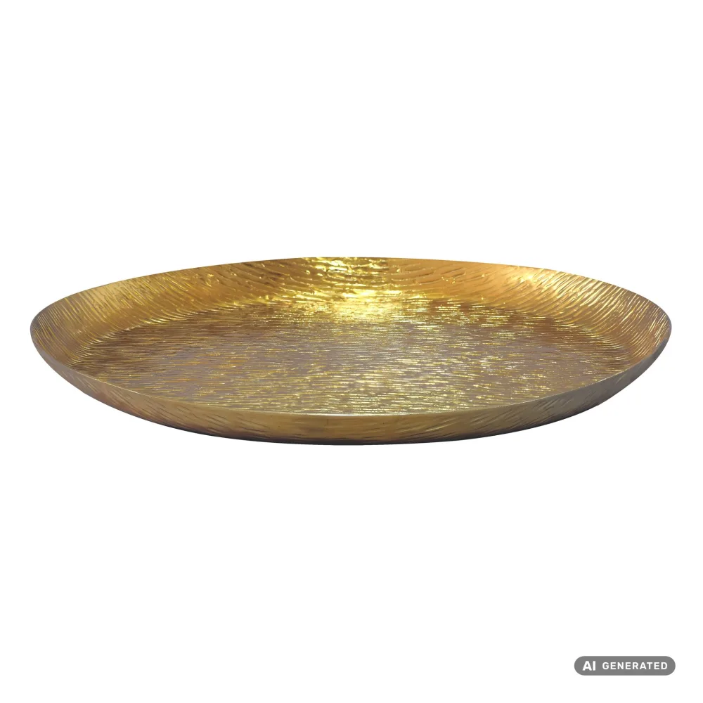 FineBuy Dekoschale Gold Aluminium 50cm Rund - Design Standdeko Metall - Schmuckteller Tisch Deko - Dekoteller Schmuckschale Schale Badezimmer Handmade