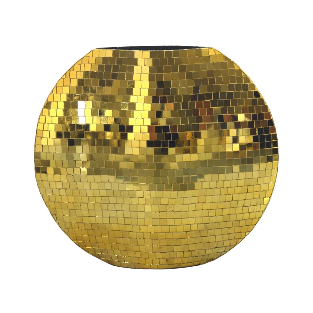 FineBuy Tischvase Metall 40cm - Dekovase Mosaik rund - Vase modern - Wohnzimmer Deko - Design Vase flach Tisch Dekoration Handmade